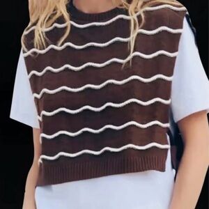 Zara T-shirt Chocolate Brown Knit Vest 
Brown and White Wave Pattern Women's Top